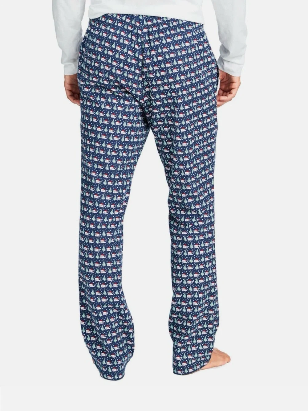 Vineyard Vines Navy Holiday Tree & Santa Whale Print Cotton Pajama Pants, L